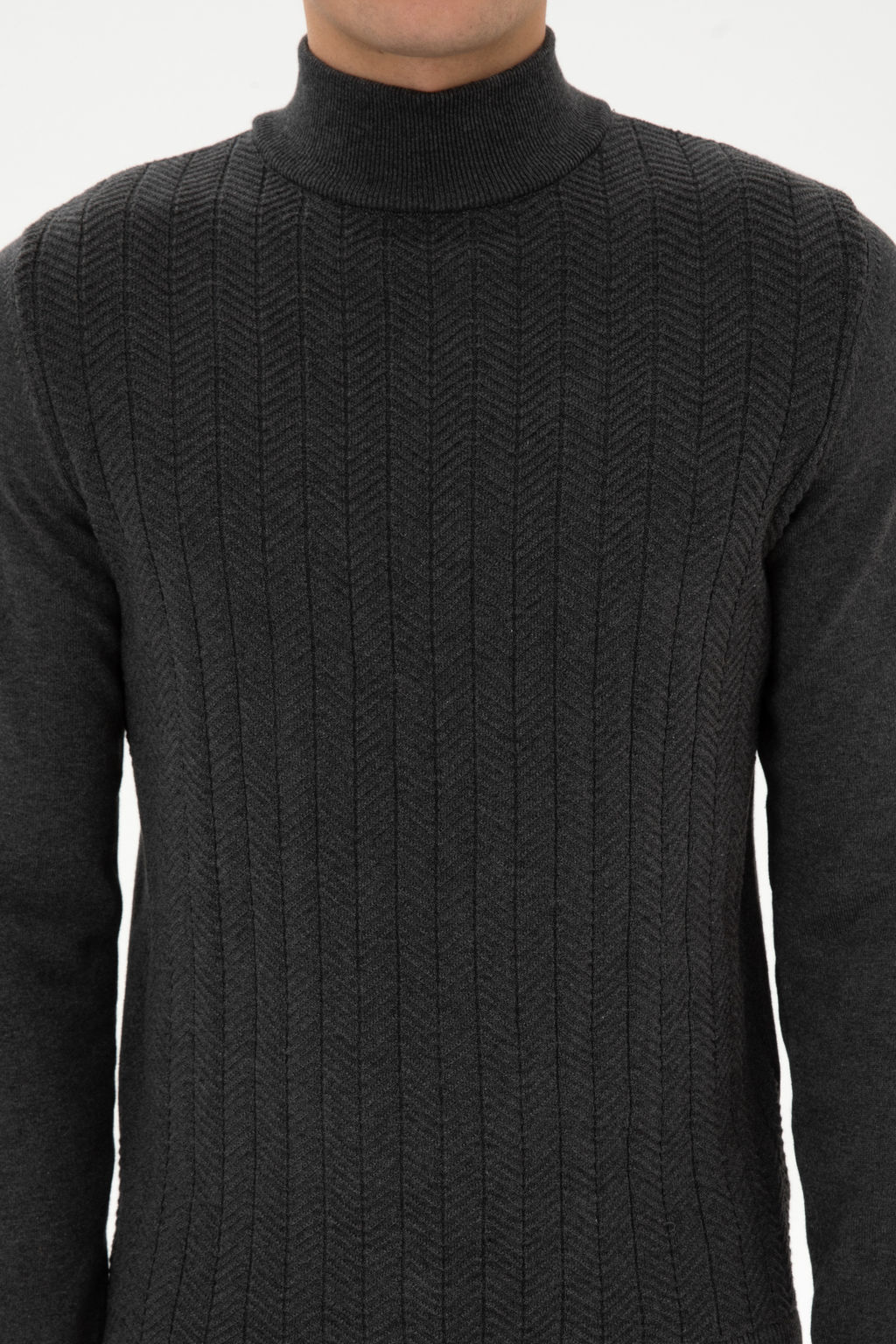 Erkek Slim Fit Yar_m Bal_k__ Yaka Antrasit Melanj Kazak - U.s. polo assn фото 13