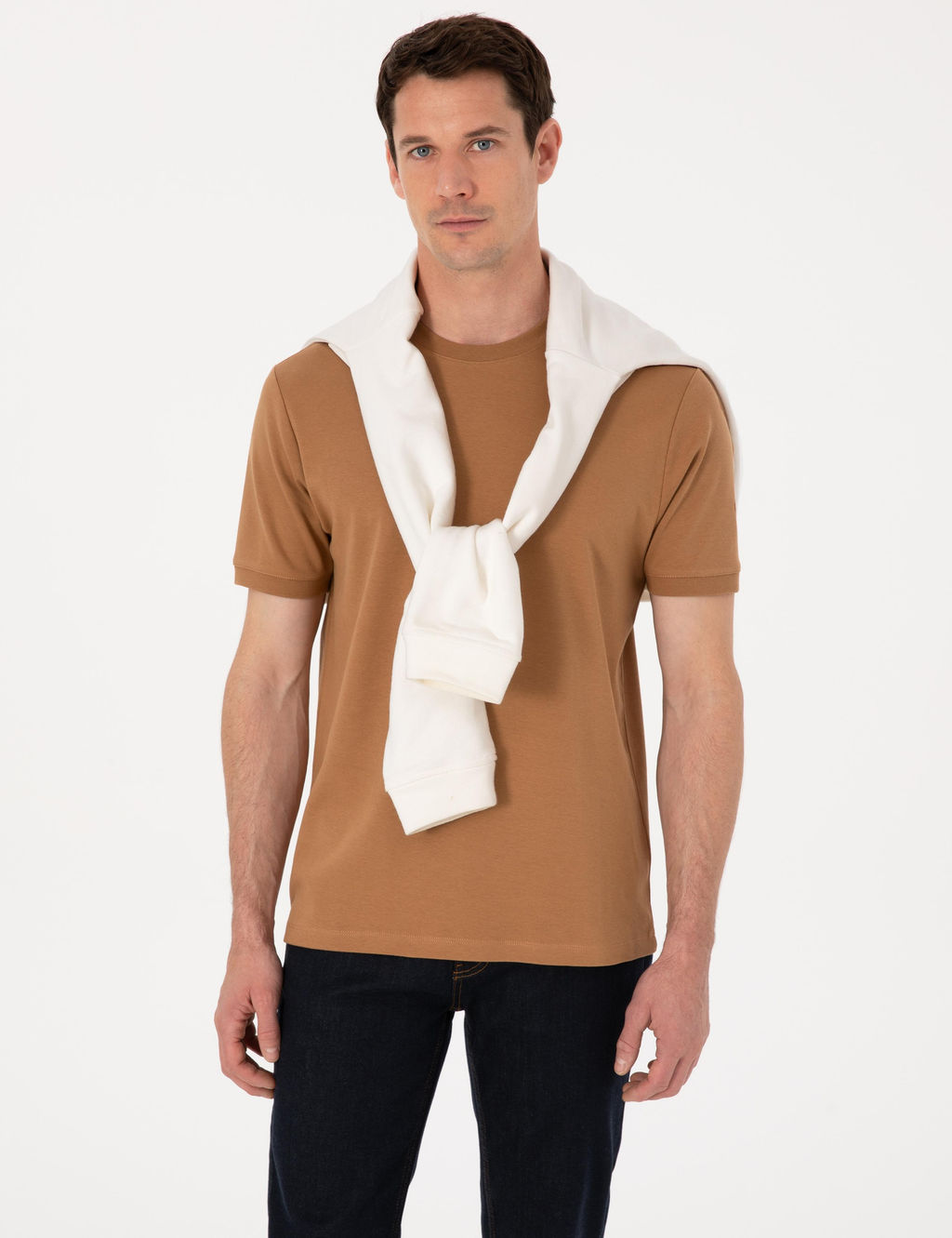 Kahverengi Regular Fit %100 Pamuk Bisiklet Yaka Basic T-shirt