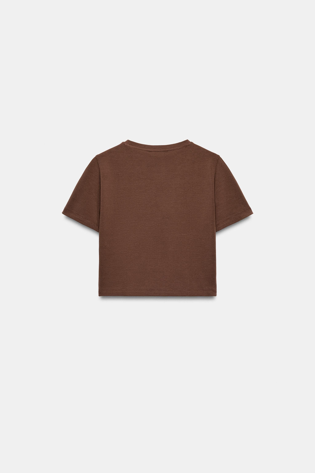 CAMISETA CROPPED MANGA CORTA / Marr?n claro