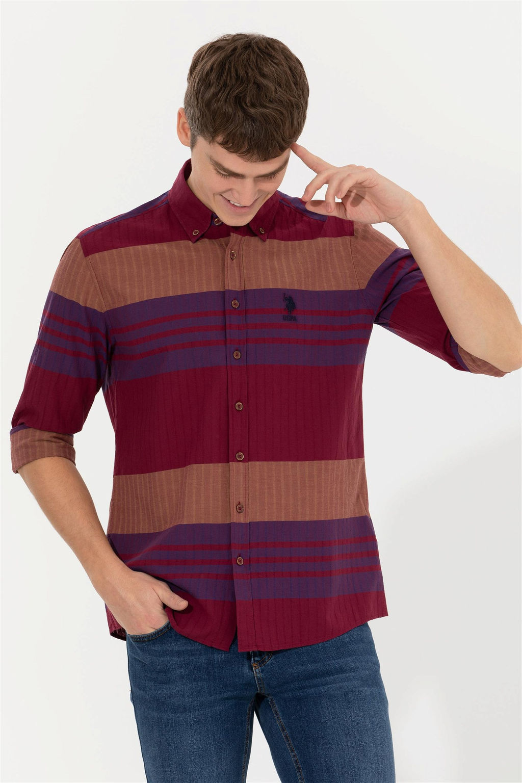 U. S. Polo Assn Мужская рубашка с длинным рукавом вишневого цвета - U.s. polo assn фото 9