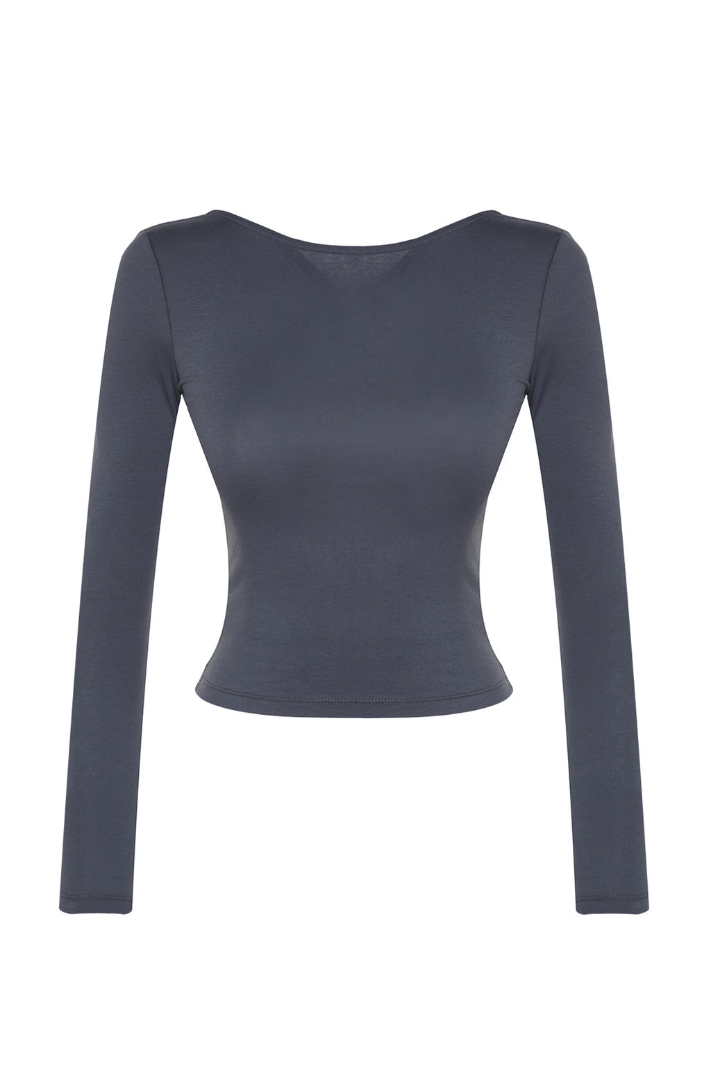 Antrasit Pamuklu S?rt Dekolteli Fitted/Vucuda Oturan Esnek Bluz TWOAW24BZ00160