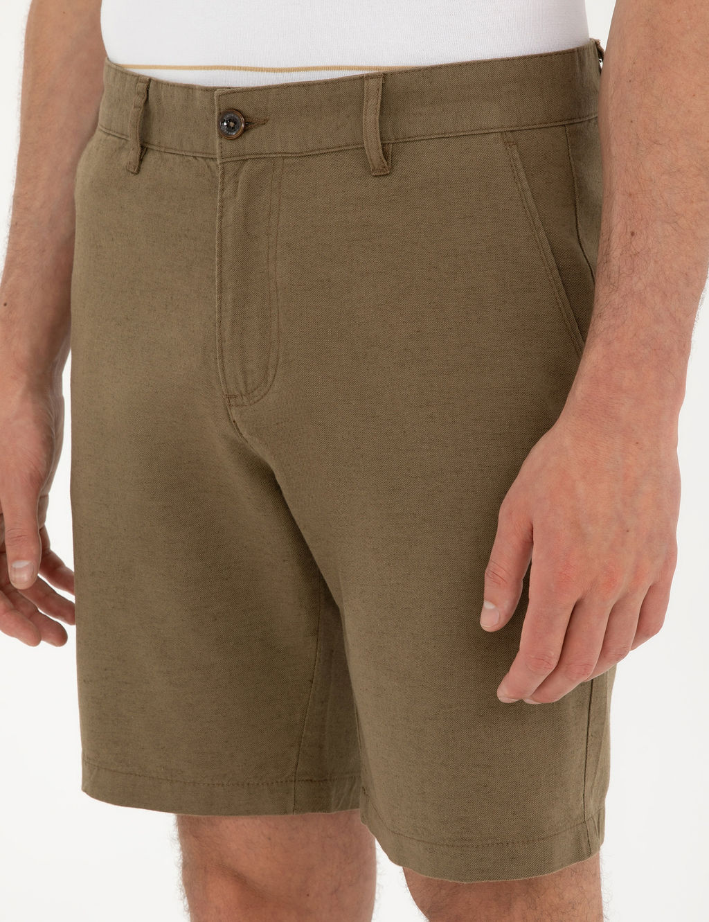 Haki Slim Fit Keten Kar___ml_ Dokuma _ort