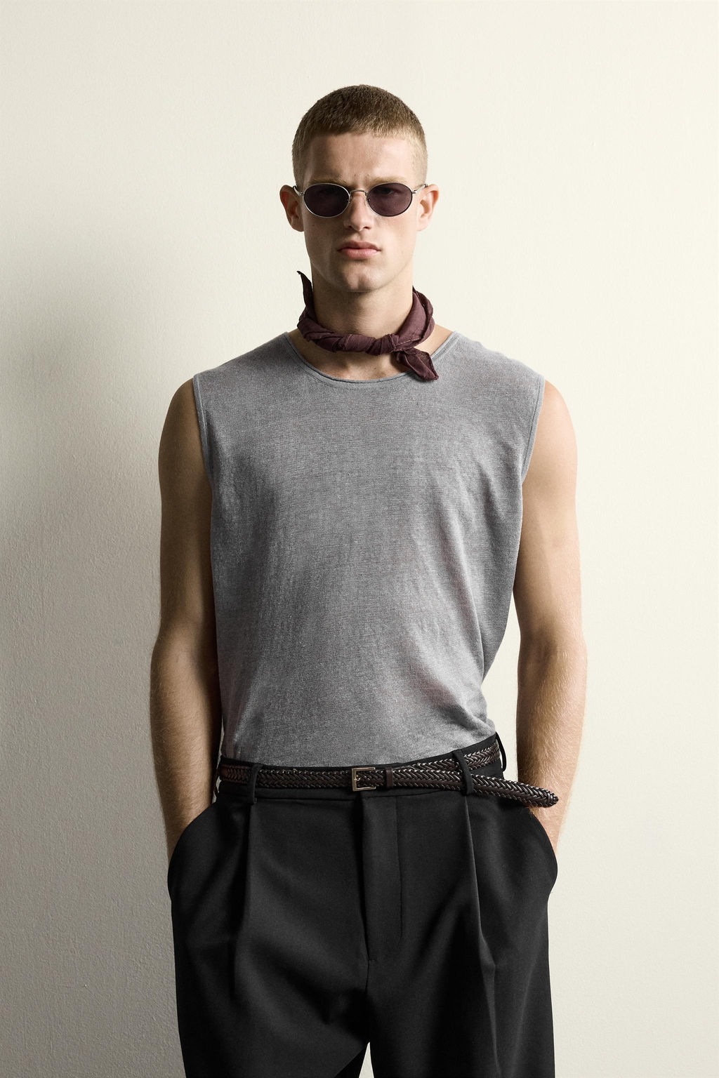 CAMISETA TANK PUNTO 100% LINO / Gris - Zara фото 2