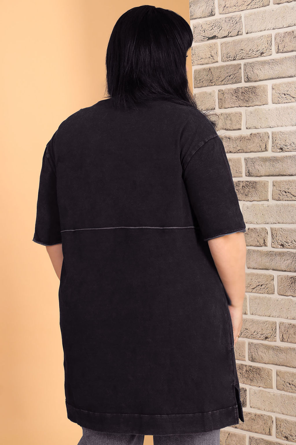 Туника трикотажная женская длинная - Almond фото 2