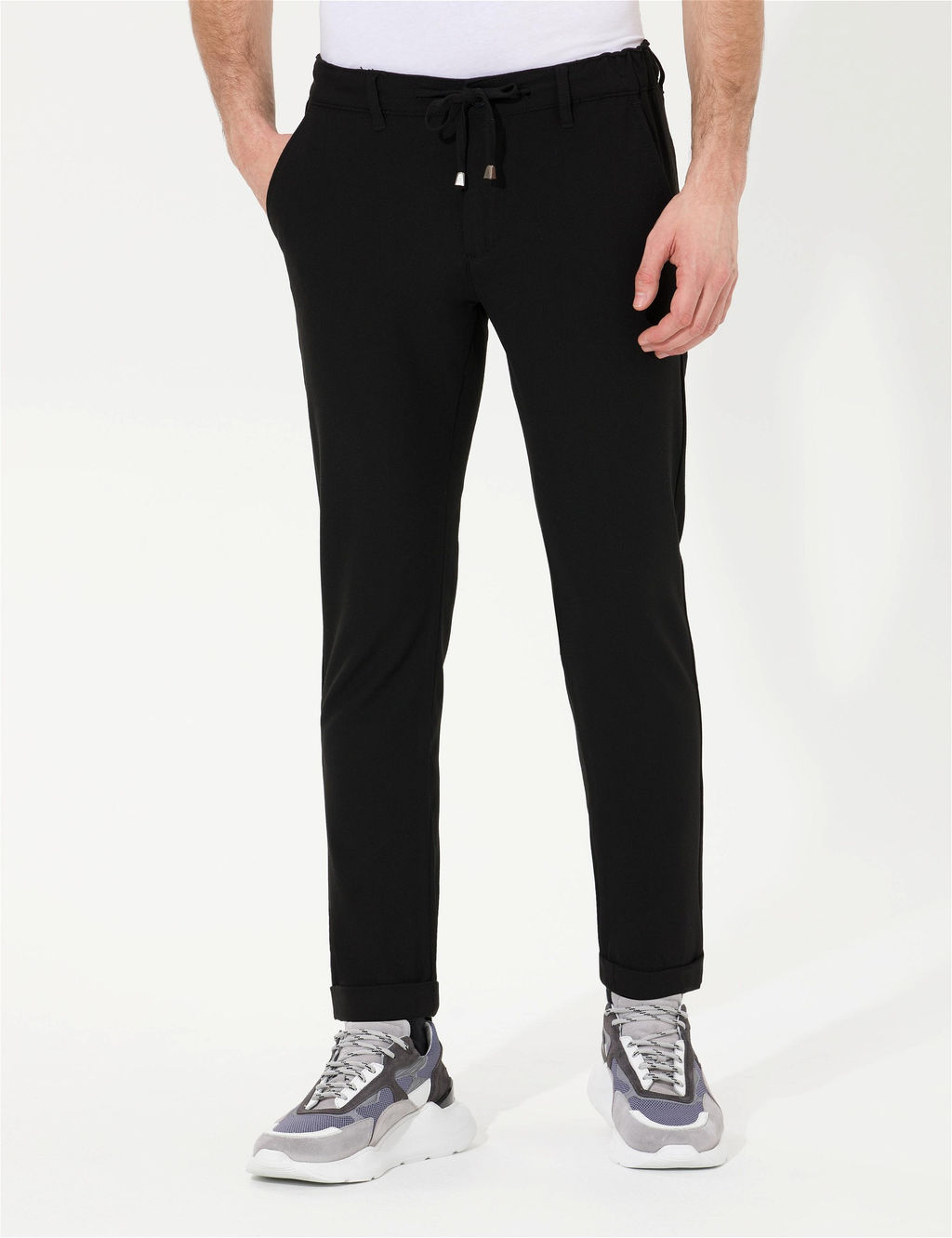 Siyah Slim Fit Beli Latikli _pli Kanvas Pantolon