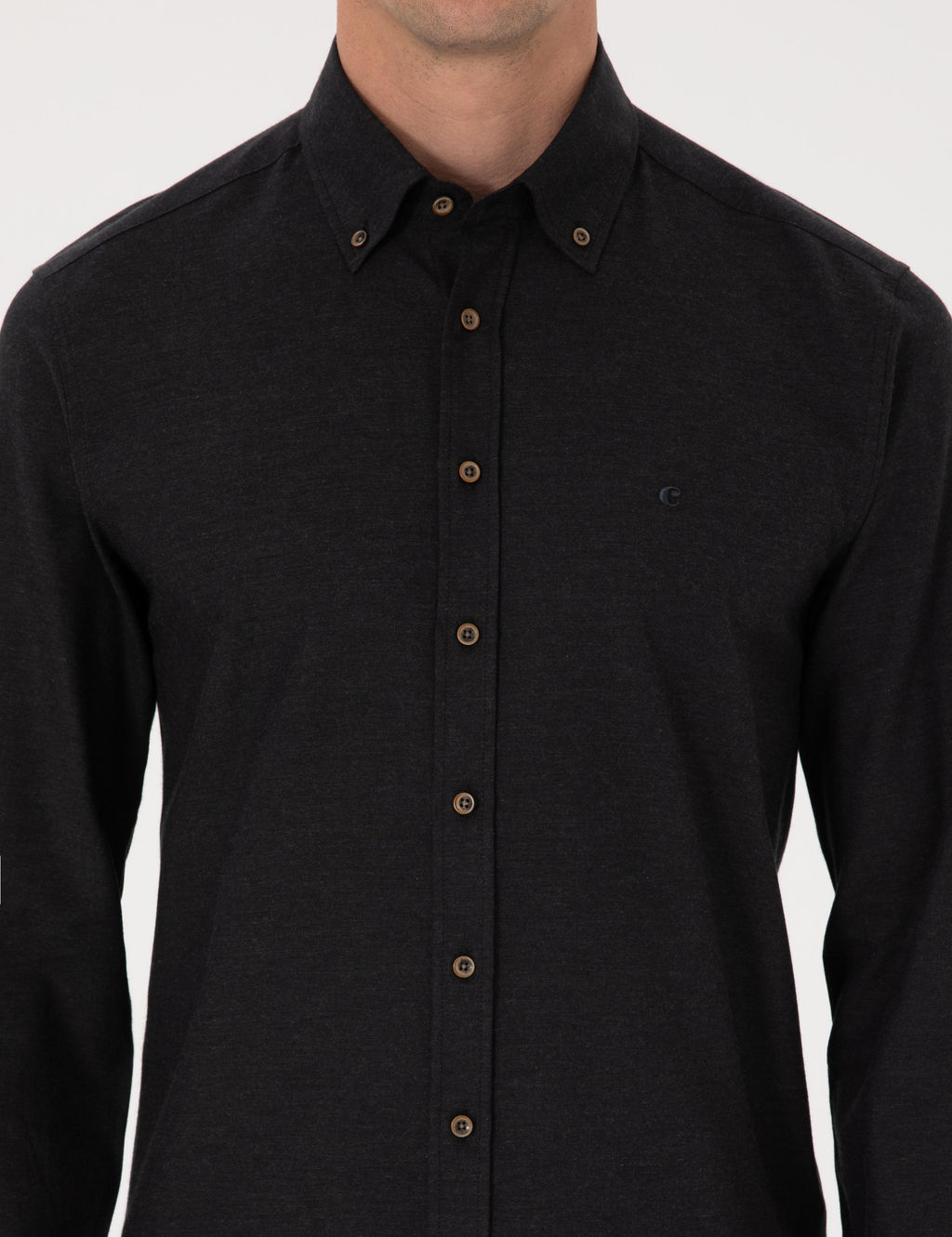 Siyah Slim Fit %100 Pamuk Yakas_ D__meli Flanel G_mlek