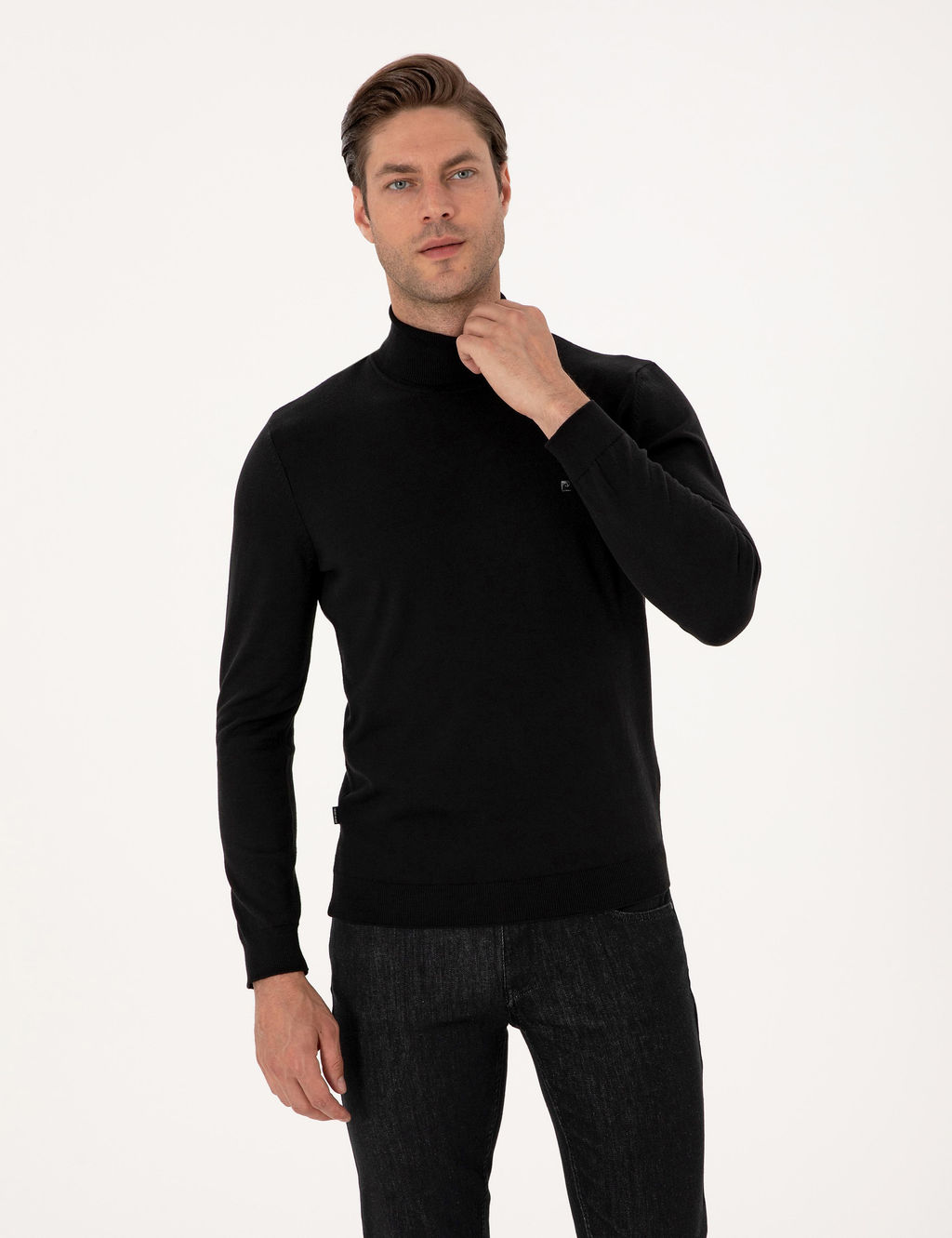 Siyah Slim Fit Bal_k__ Yaka Basic Triko Kazak - Pierre cardin фото 3