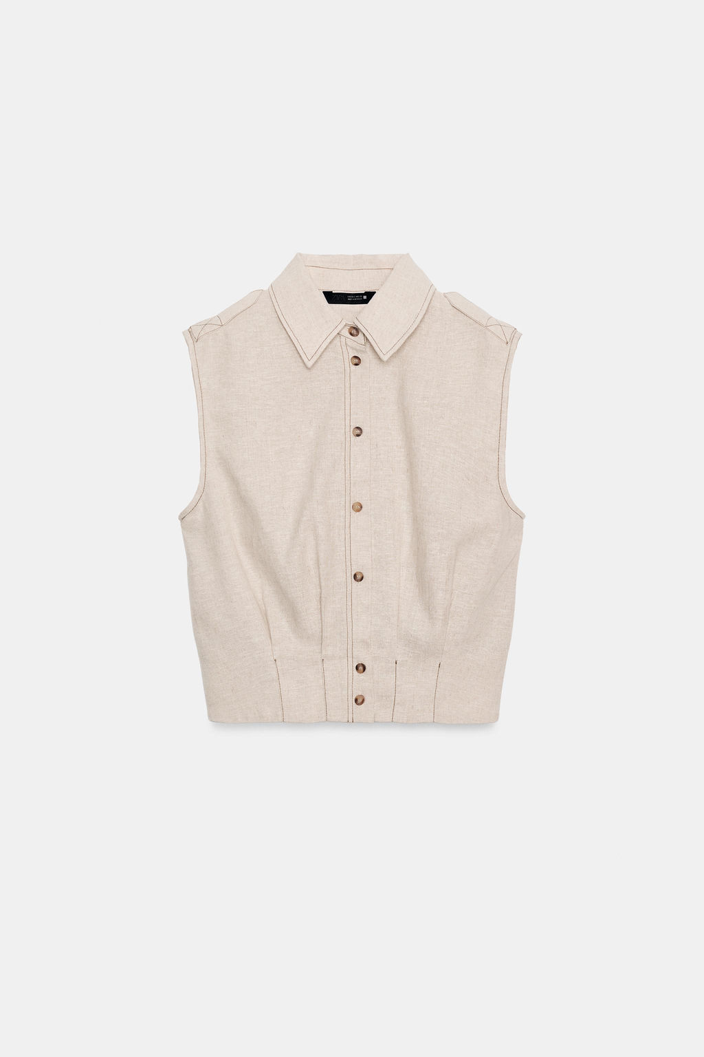 TOP PESPUNTES CON LINO / Beige claro