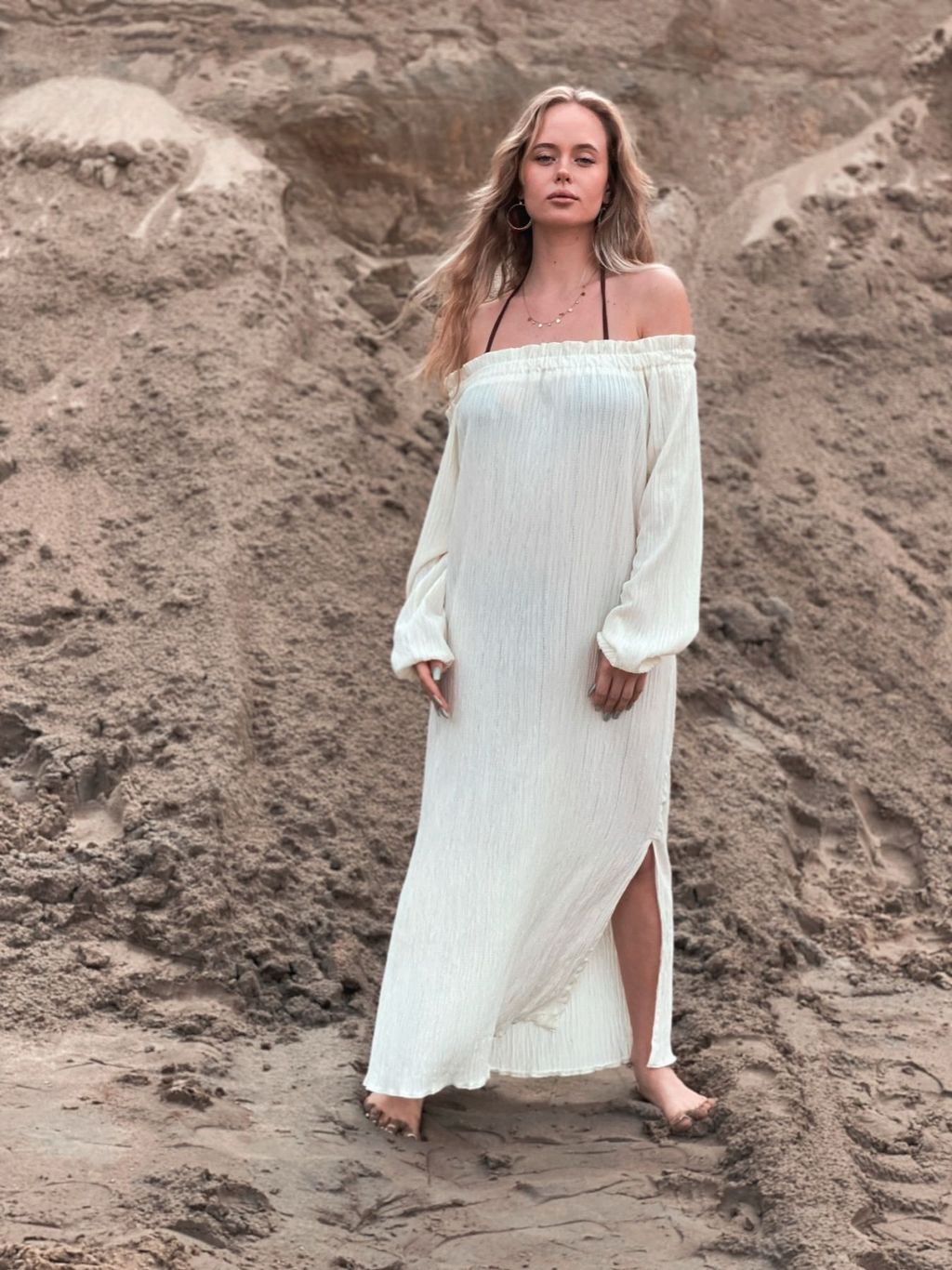 6868 Платье с открытыми плечами молочное - Martichelli фото 2