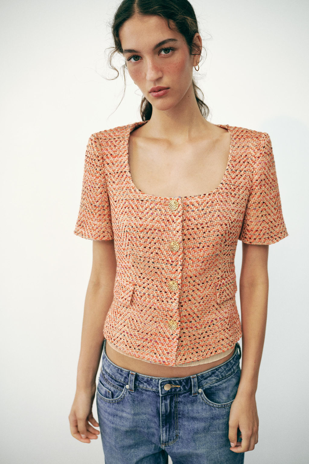 BLAZER ESCOTE REDONDO MANGA CORTA / Naranja - Zara фото 2