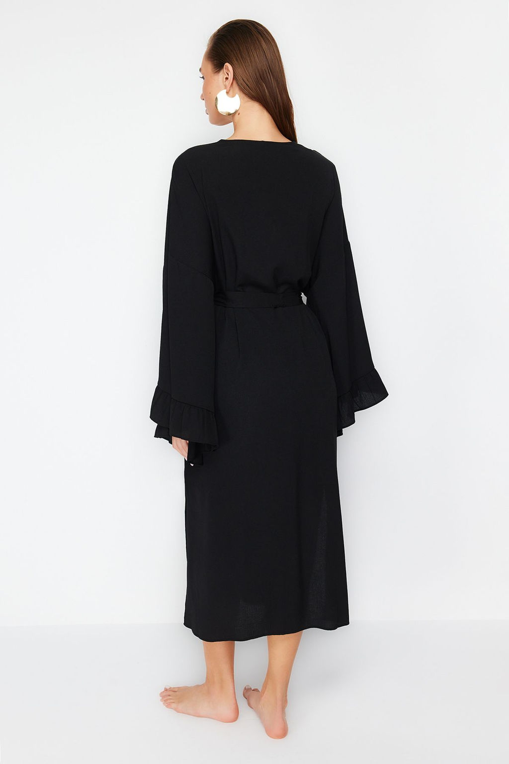 Plaj Giyim Siyah Kusakl? Maxi Dokuma F?rf?rl? Flaml? Pamuk Kimono&Kaftan TBESS24KM00026 - Trendyolmilla фото 6