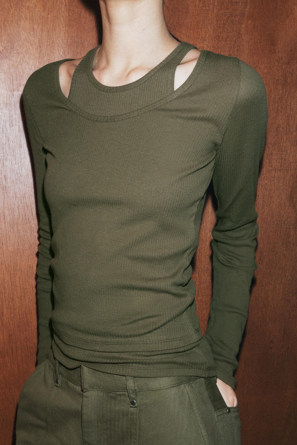 CAMISETA RIB DOBLE / Khaki - Zara фото 3
