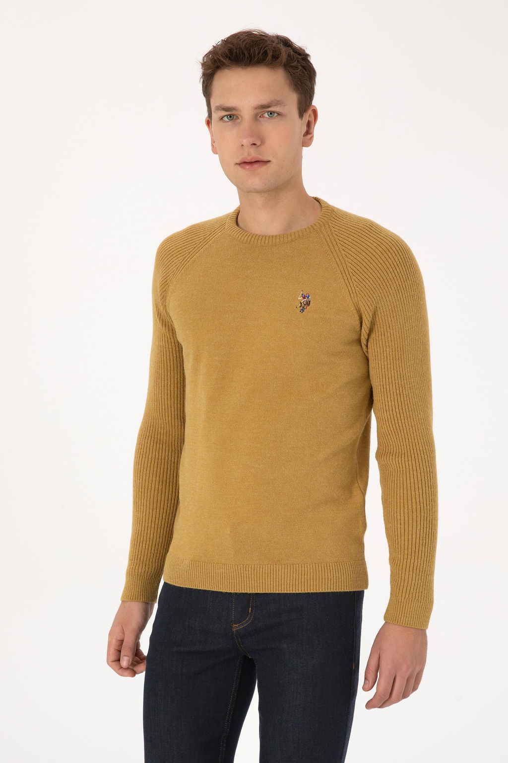 Erkek Regular Fit Bisiklet Yaka Hardal Kazak - U.s. polo assn фото 3