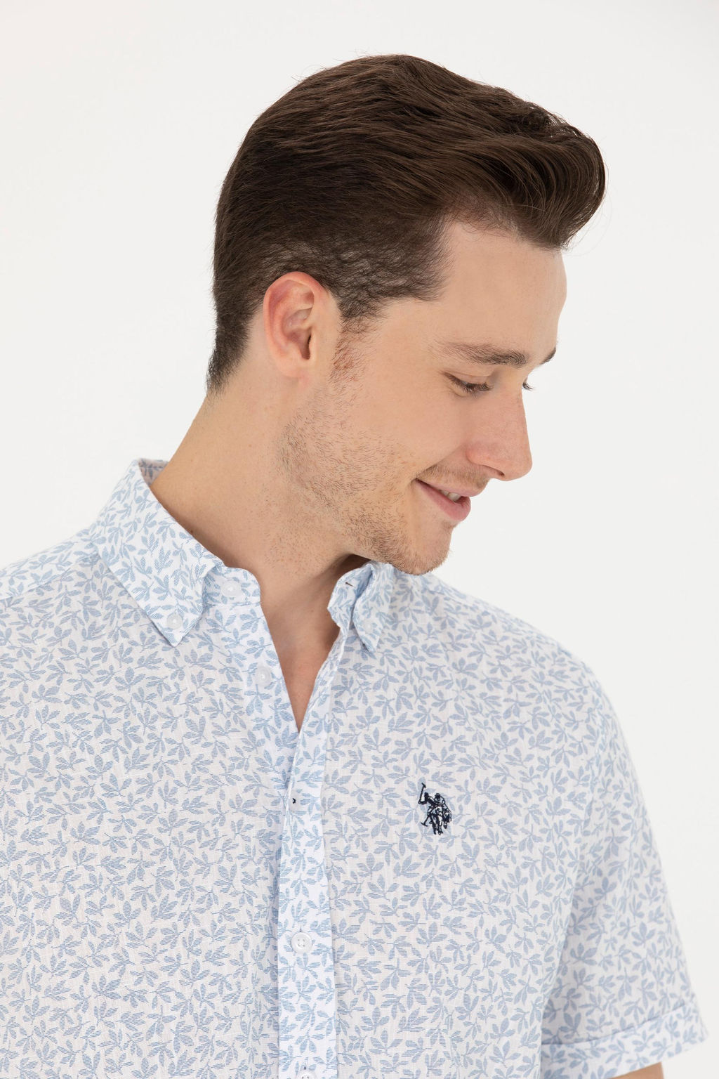 Рубашка U.S. Polo Assn с коротким рукавом синяя из хлопка фото 16