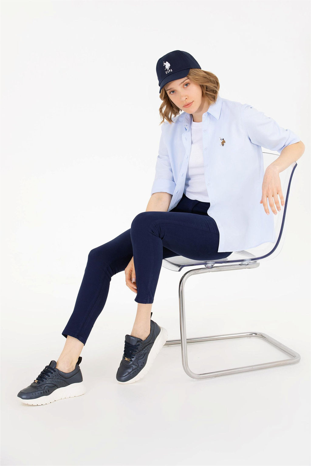 Женская голубая базовая рубашка с длинным рукавом - U.s. polo assn фото 4