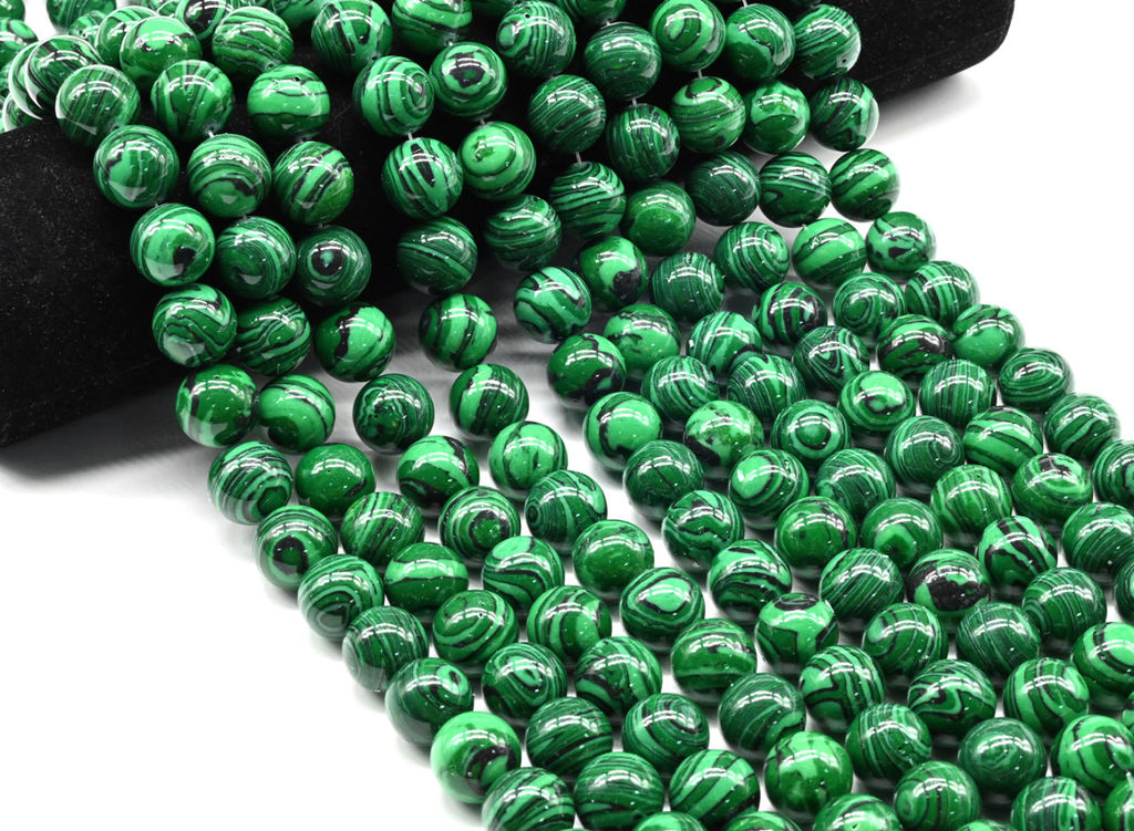 Бусины из малахита искусственного шарик 14мм, 40см, 28 бусин Радуга камня