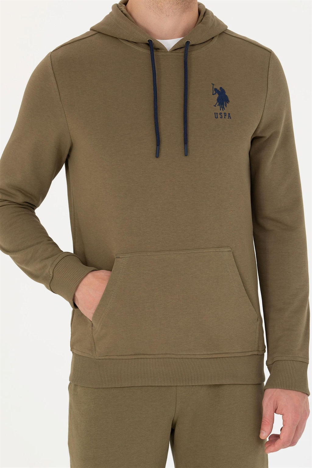 U. S. Polo Assn Мужской базовый свитшот цвета хаки с капюшоном - U.s. polo assn фото 6