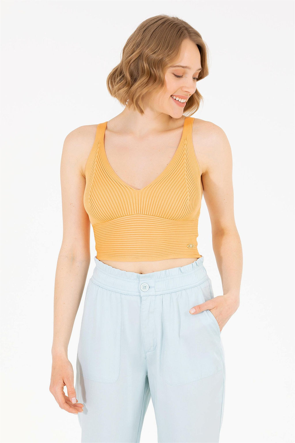 U. S. Polo Assn Женский оранжевый свитер с v-образным вырезом - U.s. polo assn фото 8