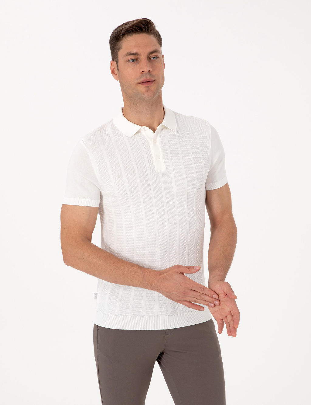 Ekru Slim Fit Polo Yaka D__meli Triko Ti__rt - Pierre cardin фото 3