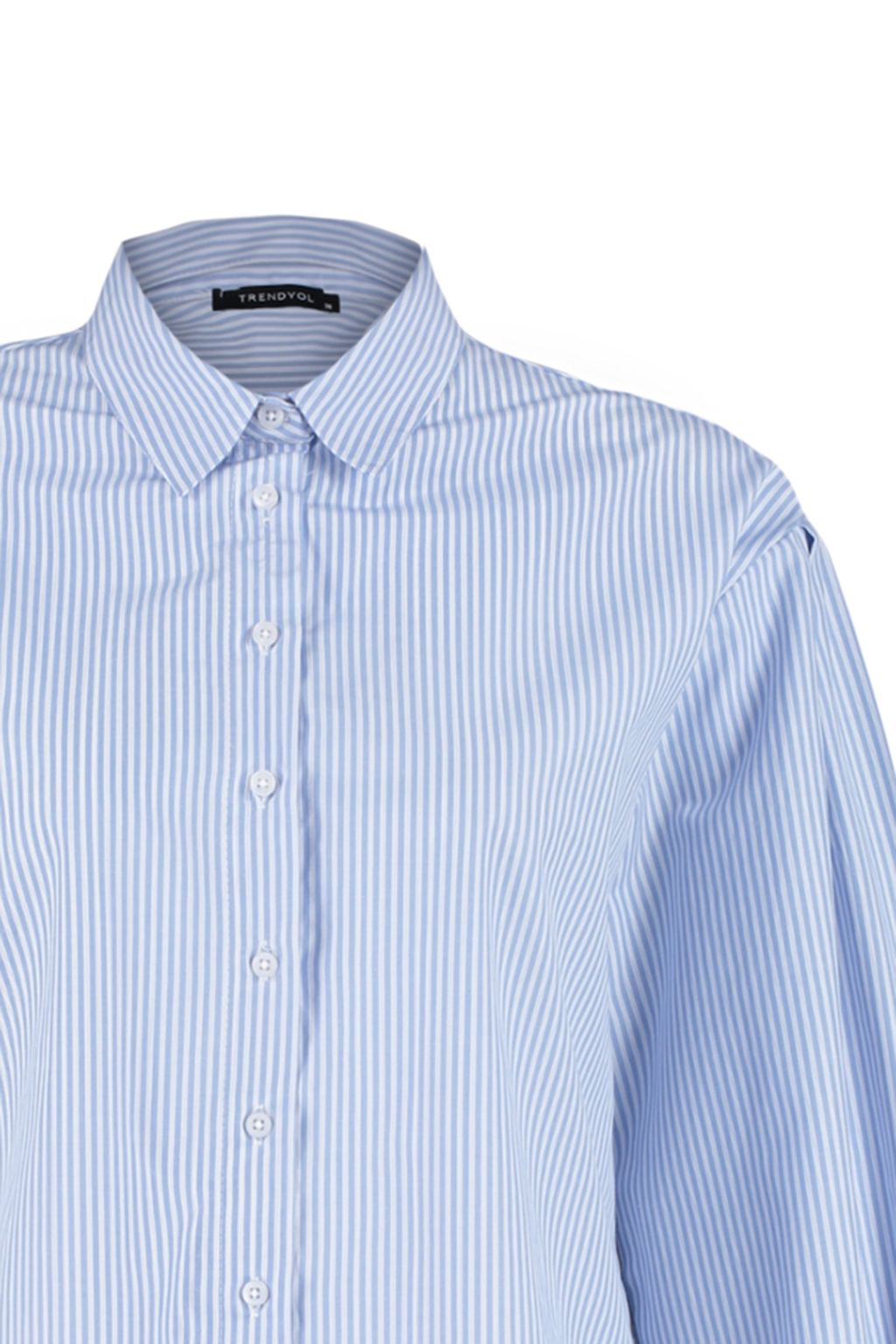 Mavi Cizgili Oversize/Genis Kal?p Dokuma Gomlek TWOSS23GO00144