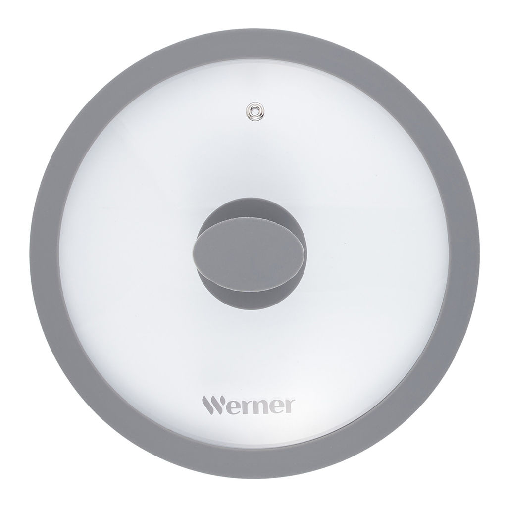 51223 WERNER Крышка стеклянная GRIGIO 22 см с силиконовым ободом. Цвет: серый. Материал: закаленное стекло, силикон, нерж. сталь.
