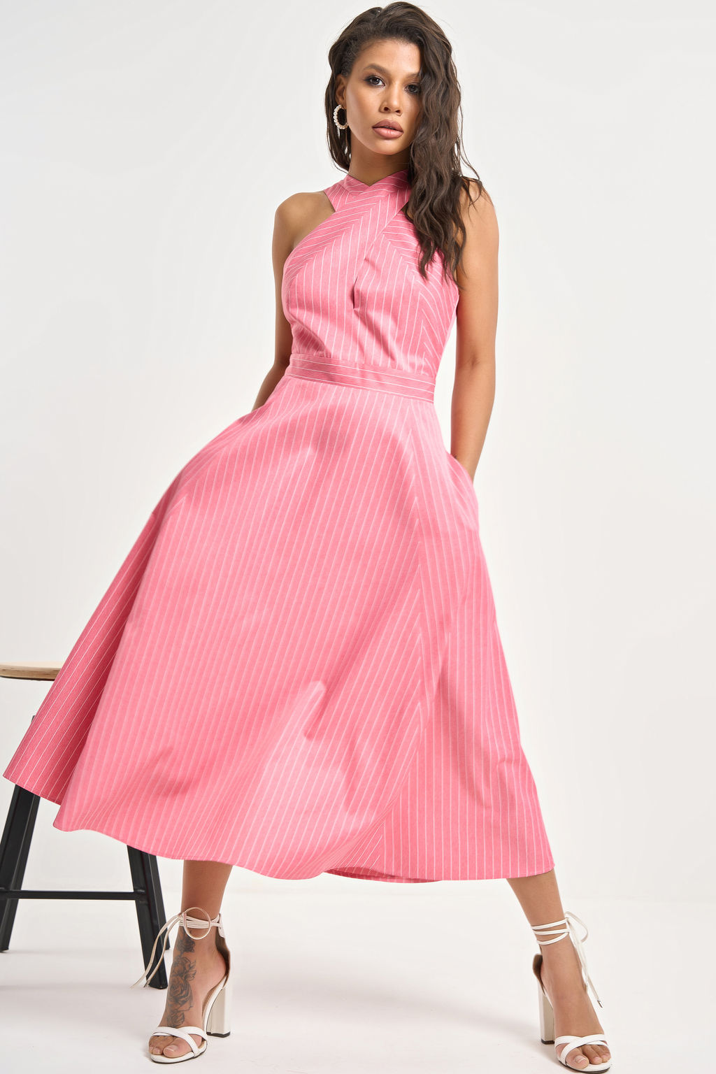 Сарафан хлопковый в полоску красный