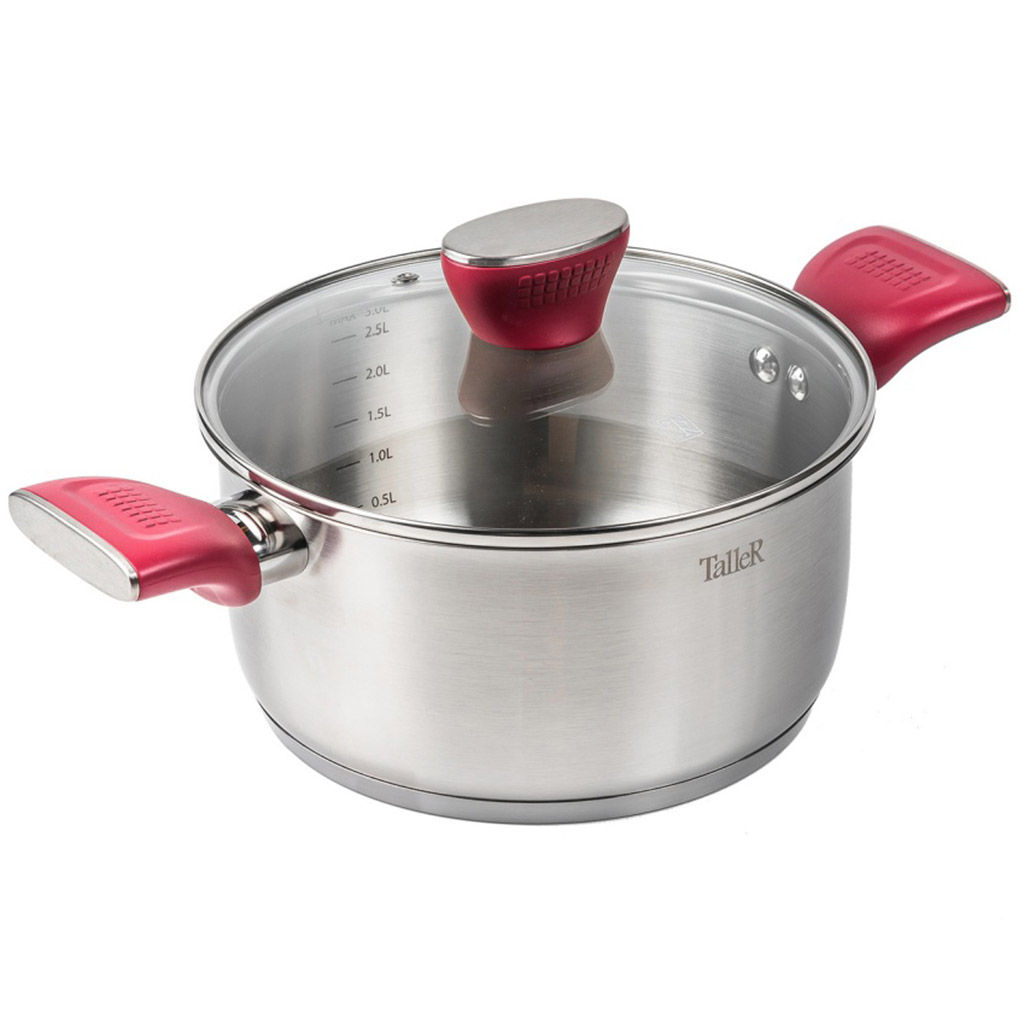 Кастрюля из нержавеющей стали Грейси 5,3л, д24см, h14см, s0,5мм, дно s4мм, стеклянная жаропрочная крышка, стальной обод, пароотвод, капсулированное дно, полировка внешняя - матовая, внутренняя - матовая, мерная шкала, бакелитовые ненагревающиеся ру - Домашняя мода фото 2