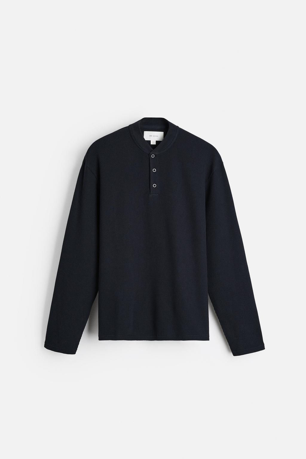 BUTTON NECK CHECK T-SHIRT - Zara фото 6