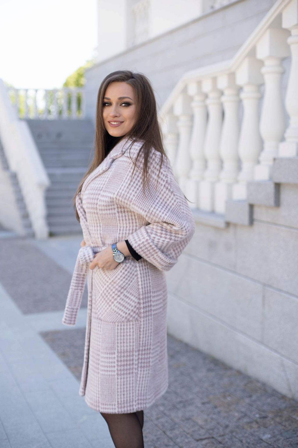 Пальто женское демисезонное 20905 (беж./клетка) - Kankan фото 31