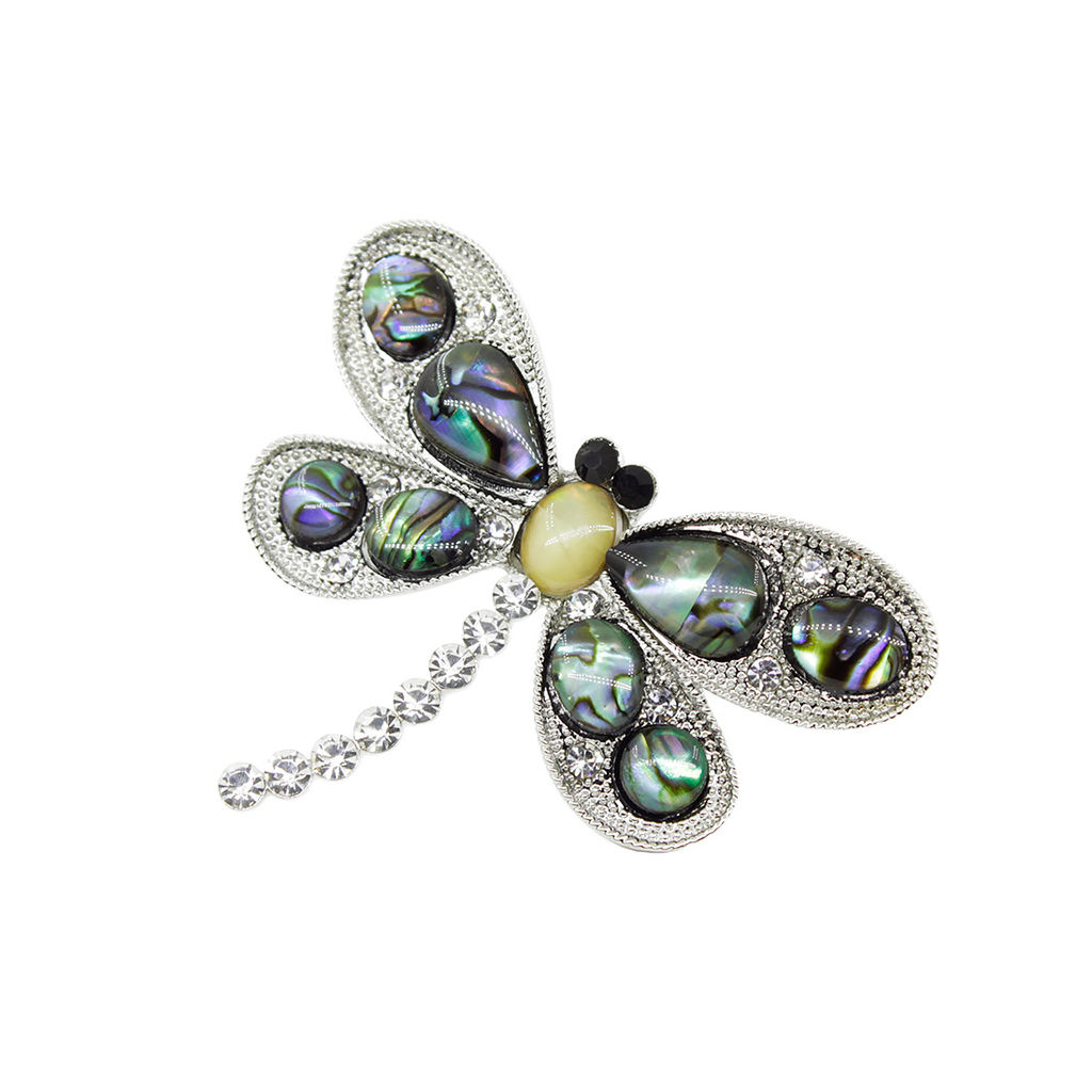 Брошь "Стрекоза-2" перламутр бежевый и гелиотис