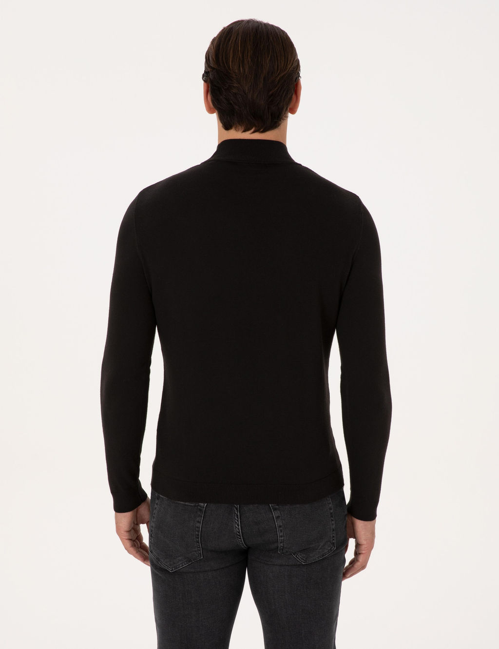 Siyah Slim Fit Pamuk Kar___ml_ Yar_m Bal_k__ Yaka Basic Triko Kazak - Cacharel фото 5