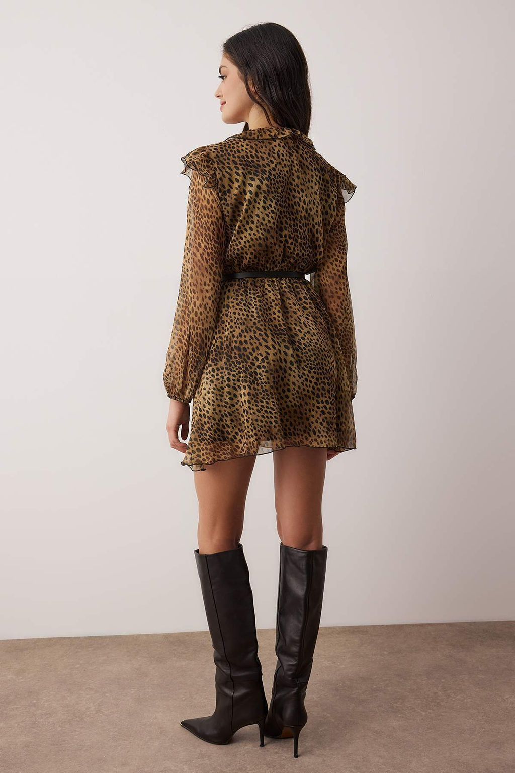 Kahverengi Kemerli Animal Kemerli K?sa / Mini Dokuma Elbise TWOAW26EL00359