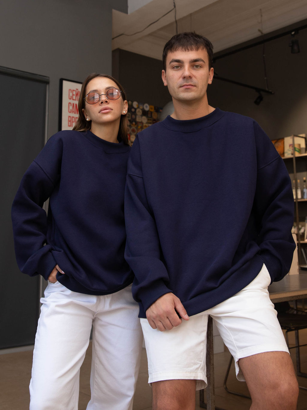 Свитшот оверсайз К501 Темно-синий