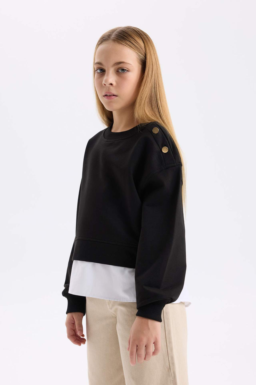 K?z Cocuk Relax Fit Bisiklet Yaka Etek Ucu Detayl? Sweatshirt - Defacto фото 2