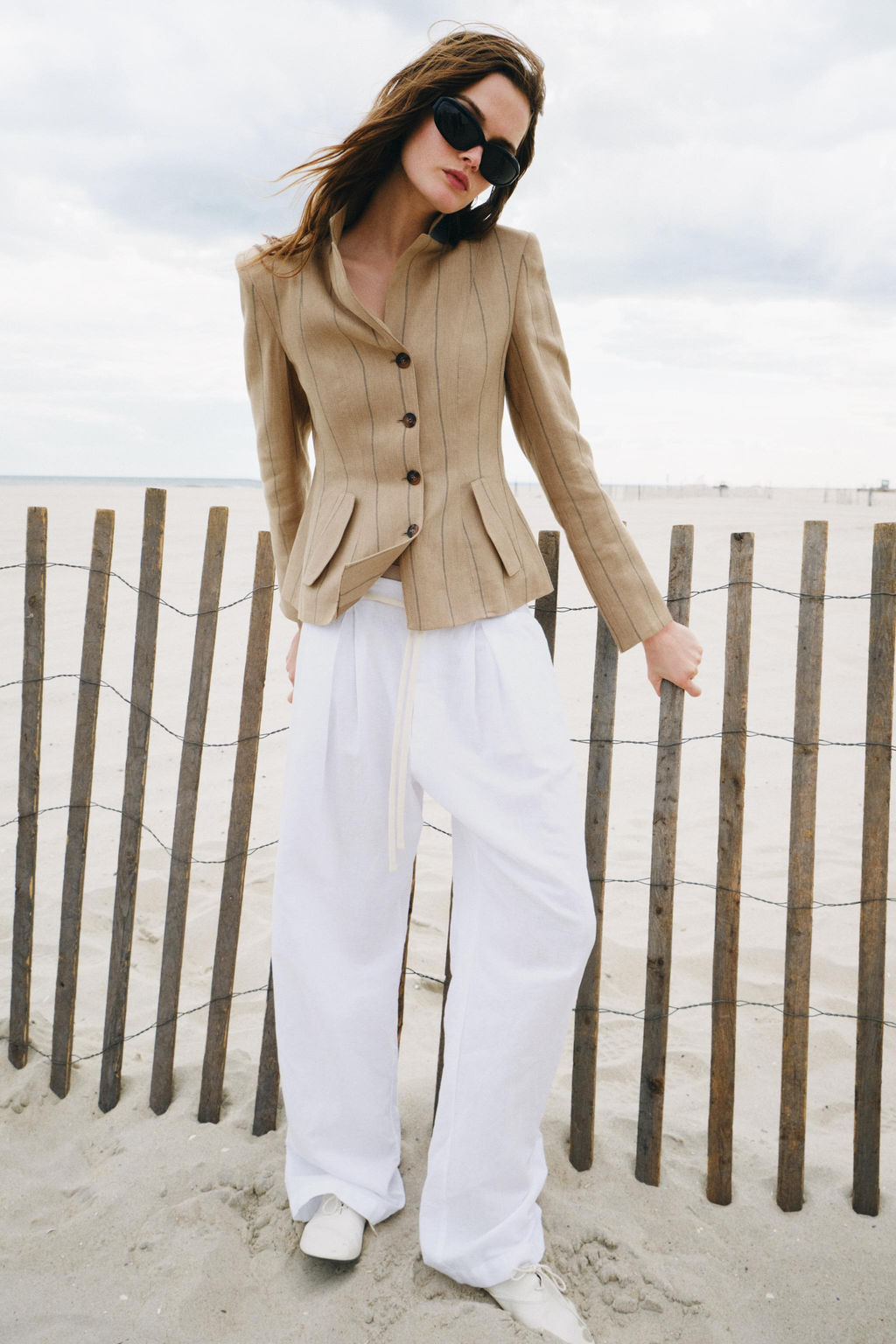BLAZER RAYAS COMBINADA CON LINO ZW COLLECTION / Camel medio - Zara фото 7