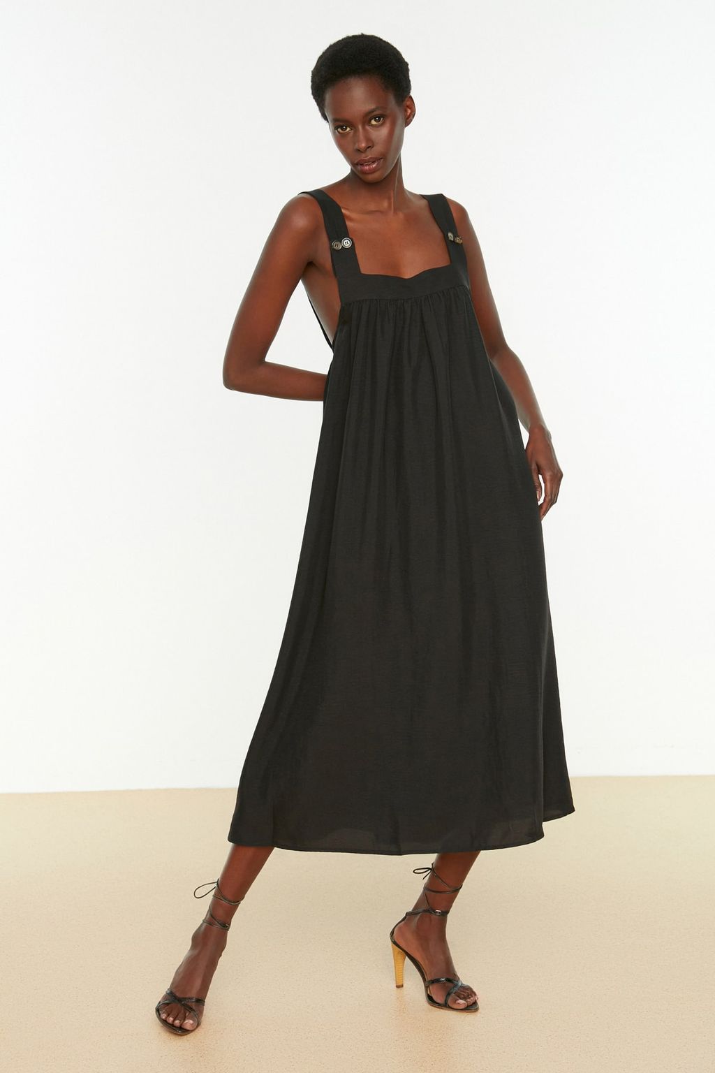 Siyah Shift/Duz Kesim Ask?l? Midi Dokuma Elbise TWOSS22EL1172 - Trendyolmilla фото 2