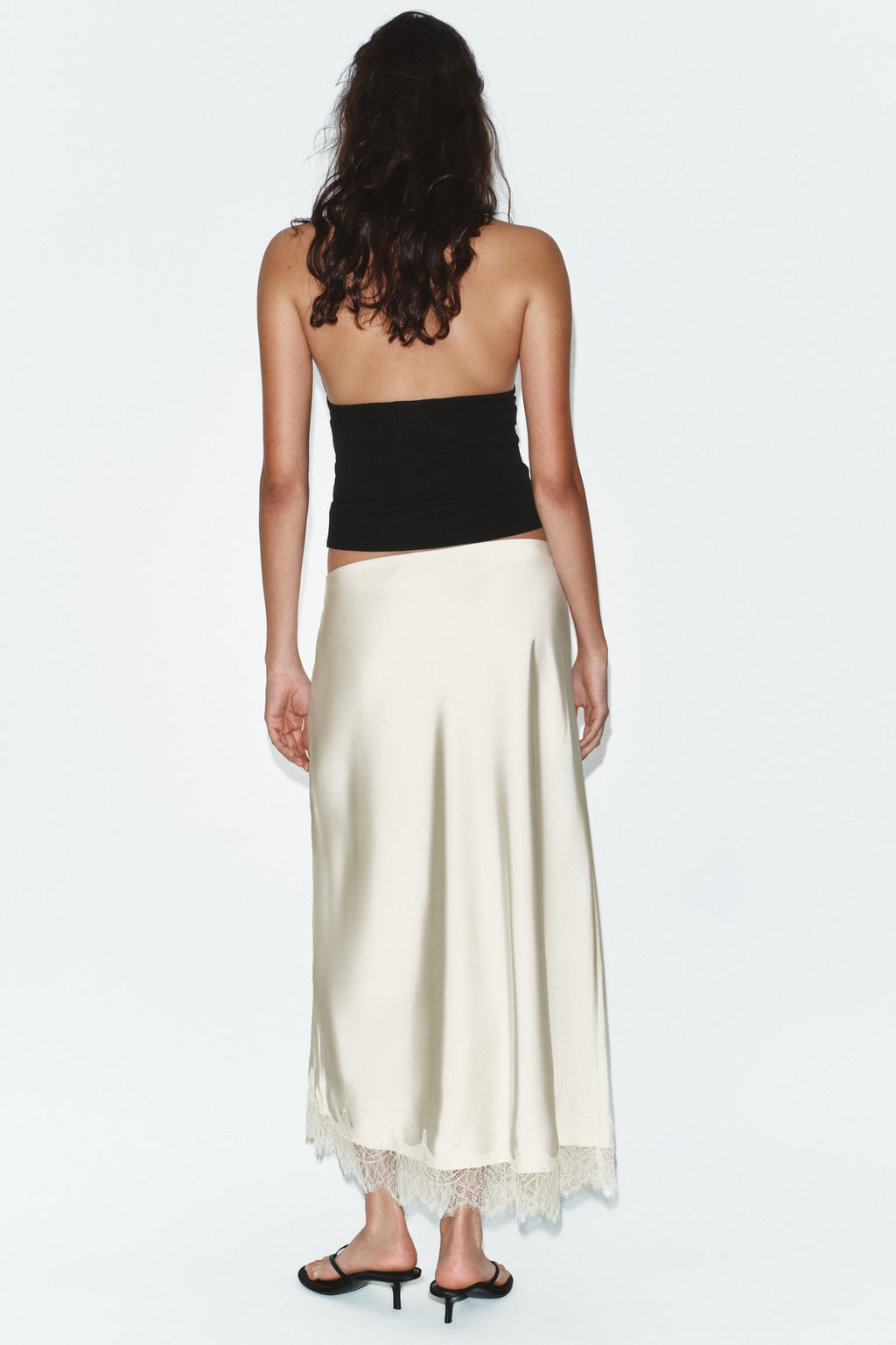 LACE TRIM SATIN MIDI SKIRT - Zara фото 16