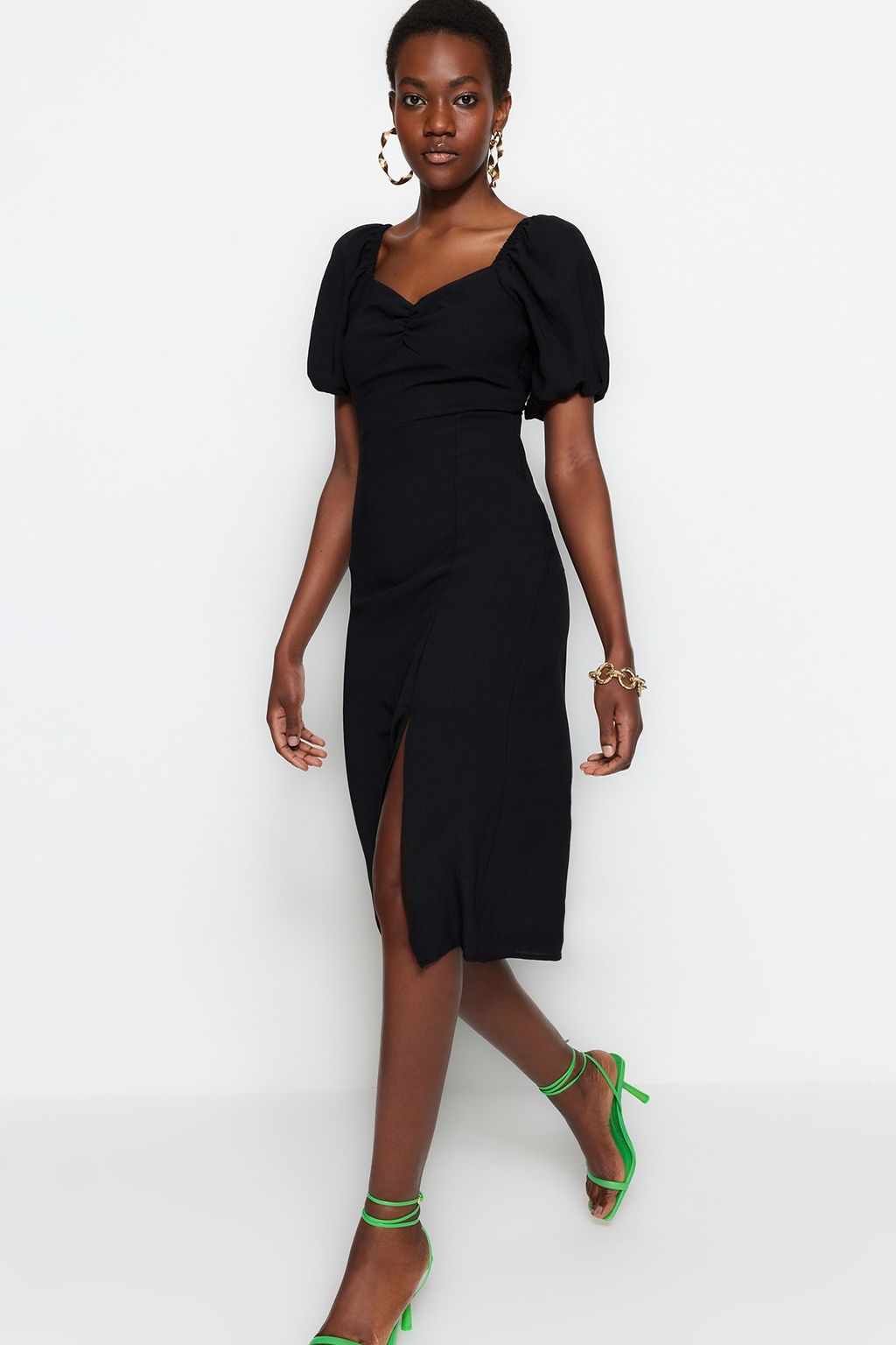 Haki Vucuda Oturan Y?rtmacl? S?rt Detayl? Midi Dokuma Dokuma Elbise TWOSS23EL01164 - Trendyolmilla фото 10