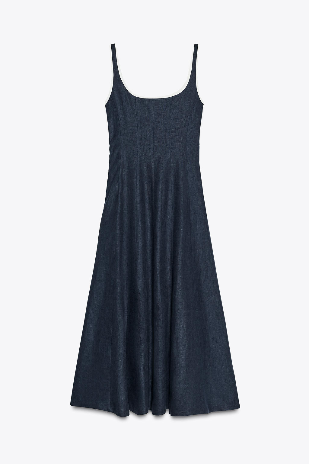 CONTRAST TRIM LINEN MIDI DRESS - Zara фото 7