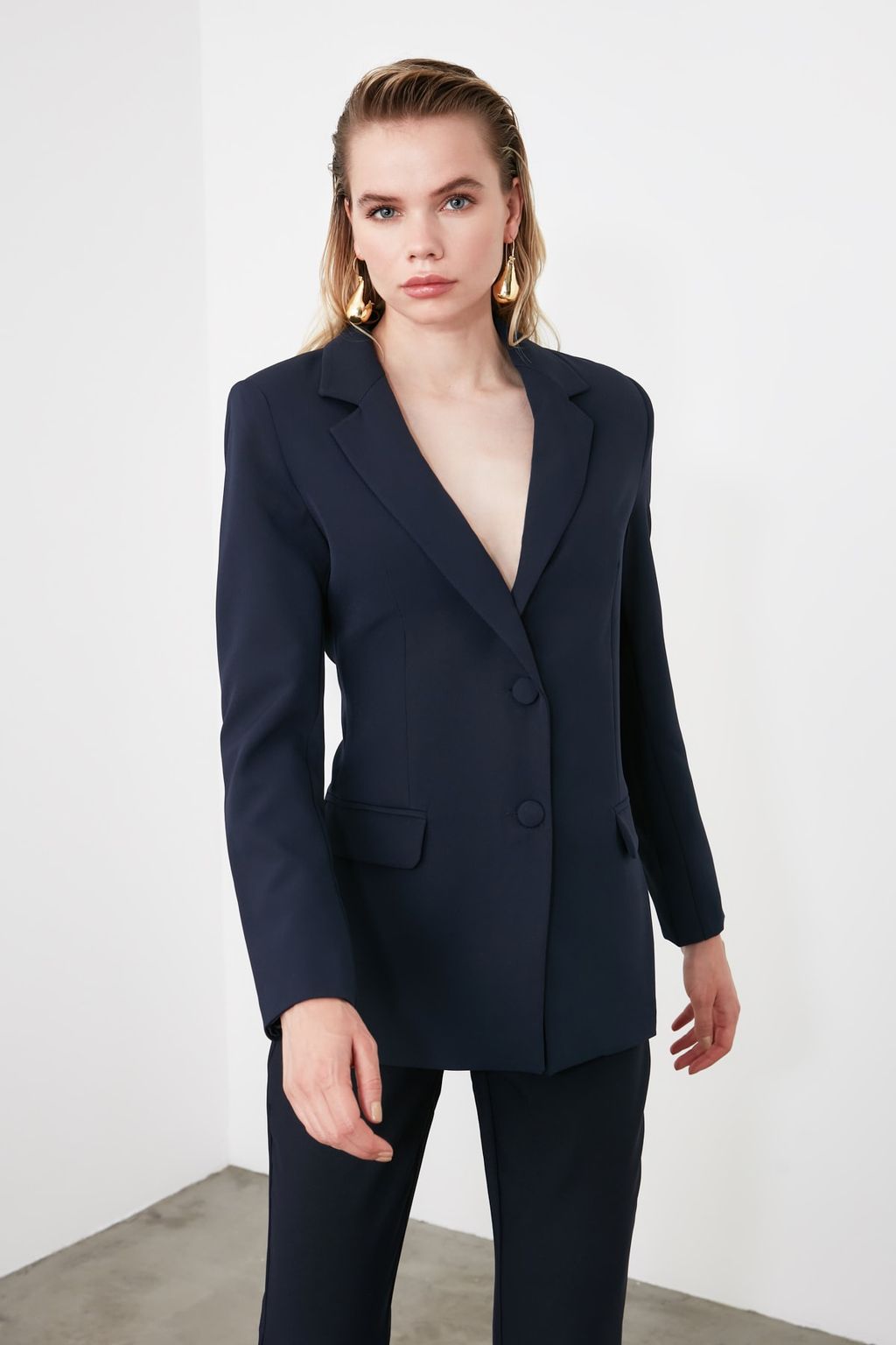 TRENDYOLMILLA Lacivert Regular Astarl? Dokuma Blazer Ceket TWOSS20CE0126  фото 13