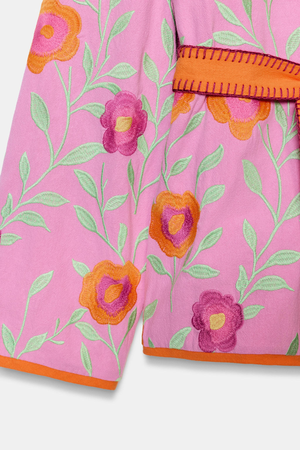KIMONO CINTUR?N BORDADOS FLORES / Rosa - Zara фото 8
