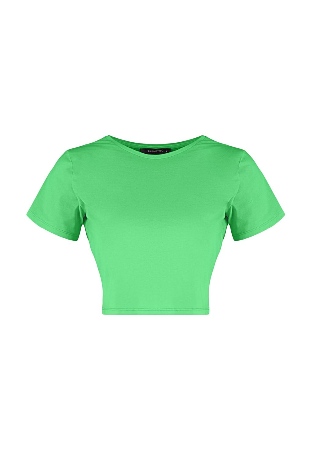 Mavi-Yesil 2li Paket %100 Pamuk Crop Bisiklet Yaka Orme T-Shirt TWOSS20TS1480