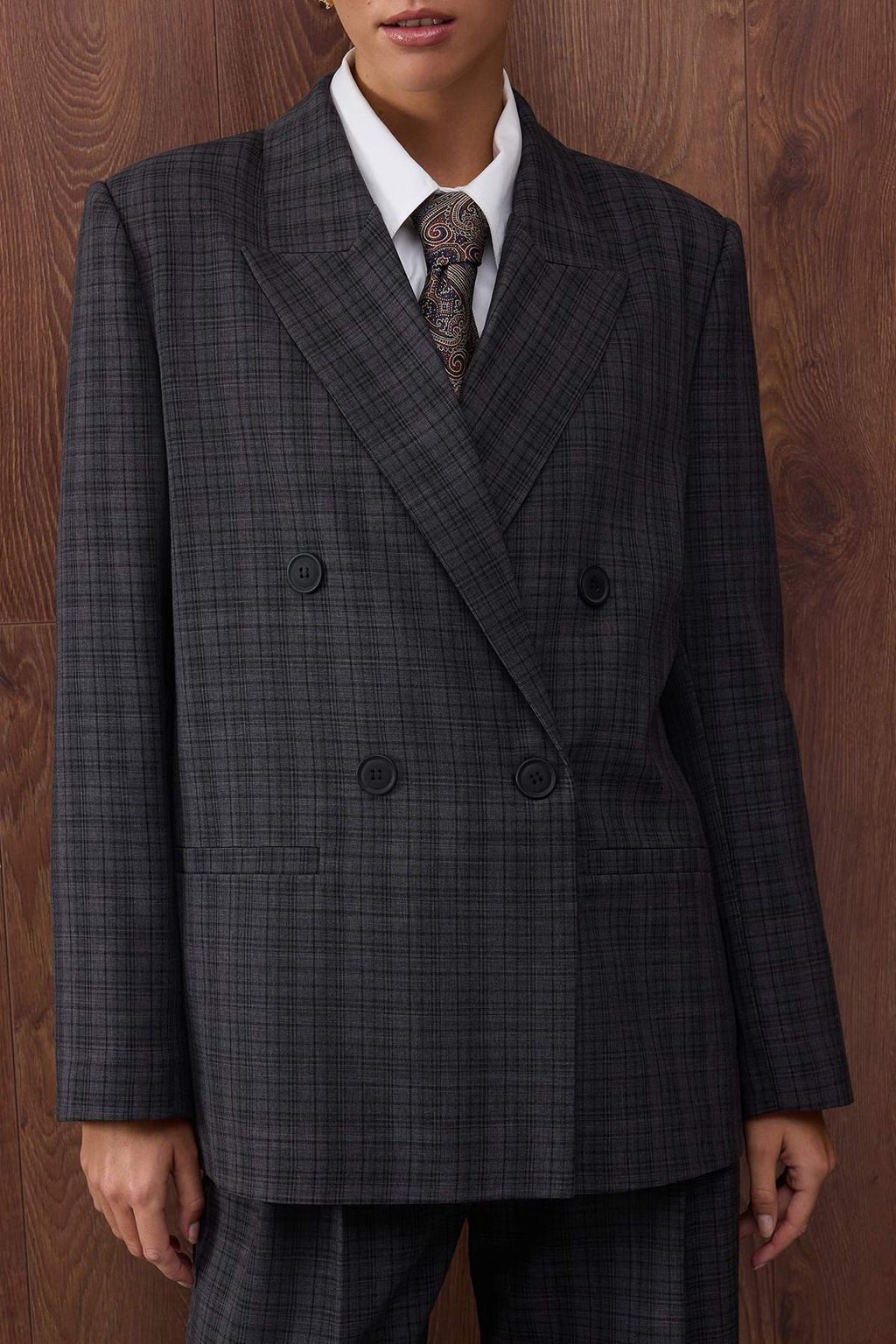 Ozel Koleksiyon Antrasit Ekoseli/Kareli Dokuma Blazer Ceket Blazer Ceket TWOAW26BC00022