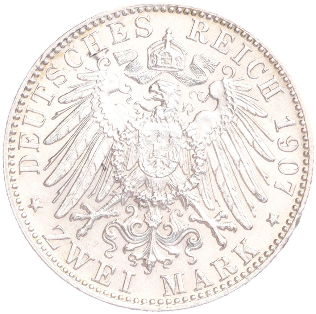 Монета 2 марки 1907 года D Германия (Бавария)