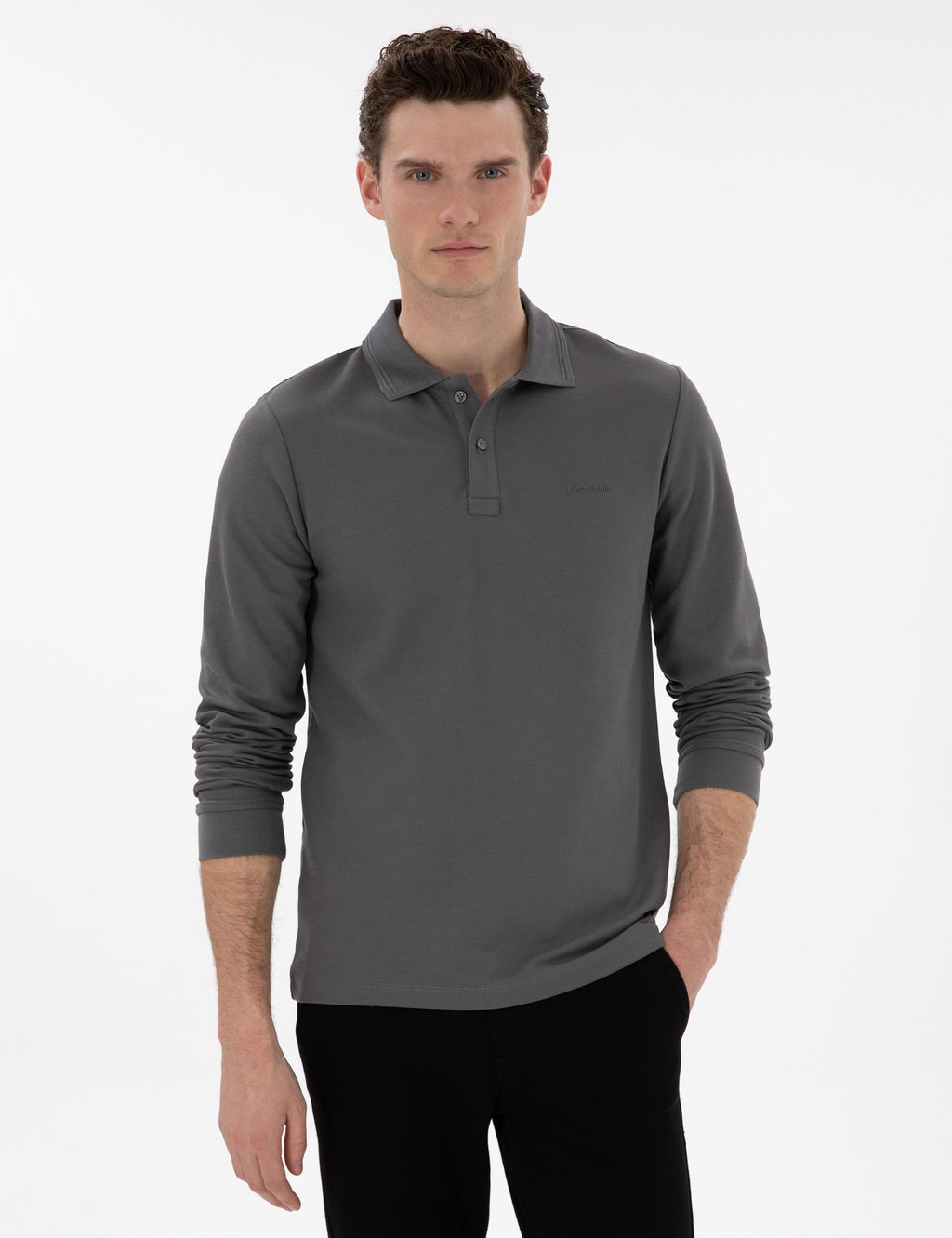 Gri Slim Fit K_vr_lmaz Yaka Sweatshirt
