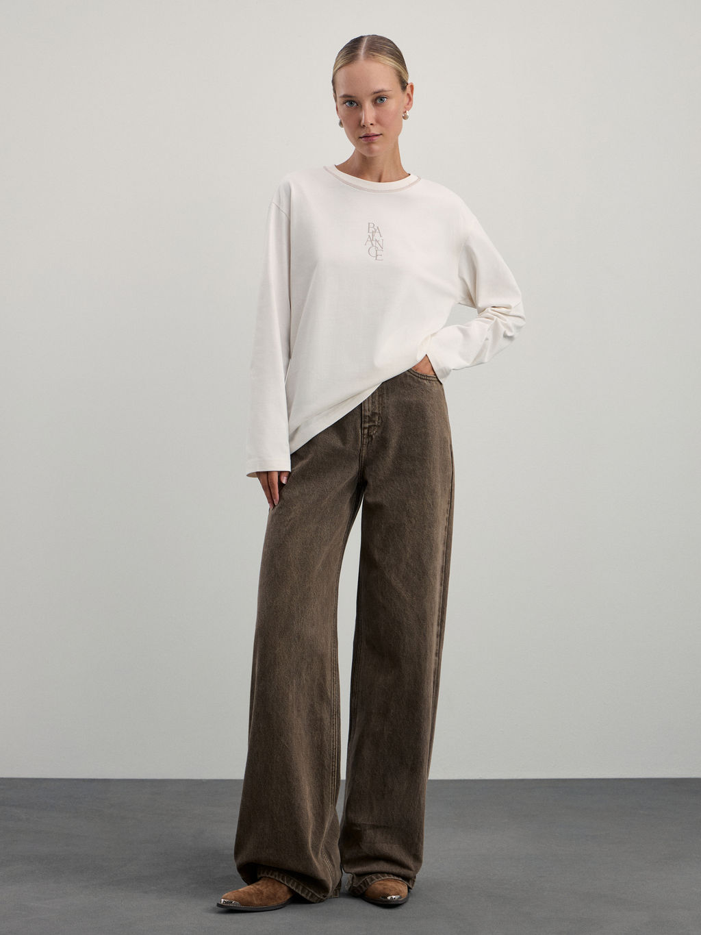 Базовый лонгслив из хлопка с принтом / Zarina  фото 2