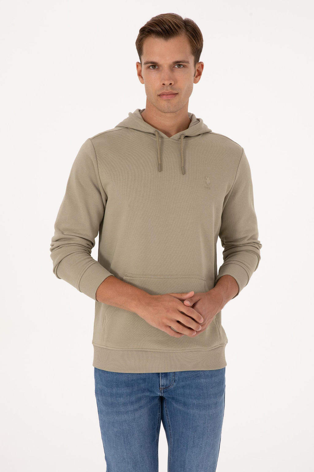 Erkek Regular Fit Kapi_onlu A__k Haki Basic Sweatshirt Sepette S_rpriz _ndirim