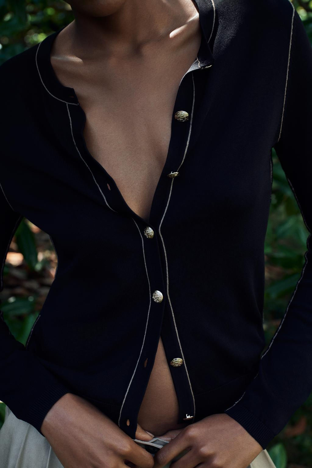 PLAIN KNIT CARDIGAN WITH CONTRAST TRIMS - Zara фото 2