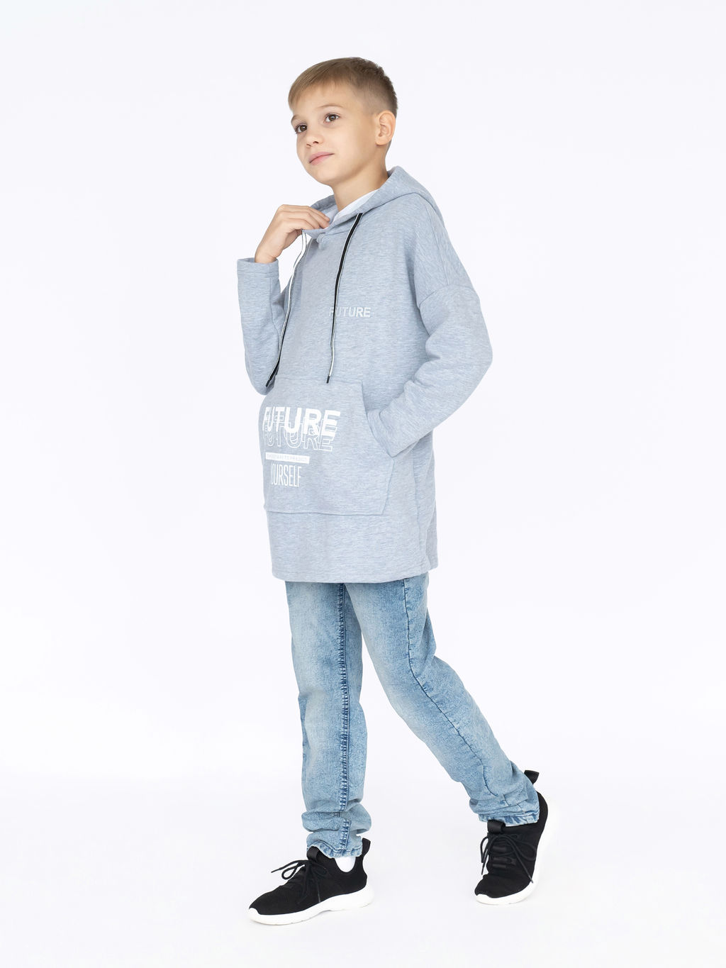 Толстовка детская с капюшоном серая Future