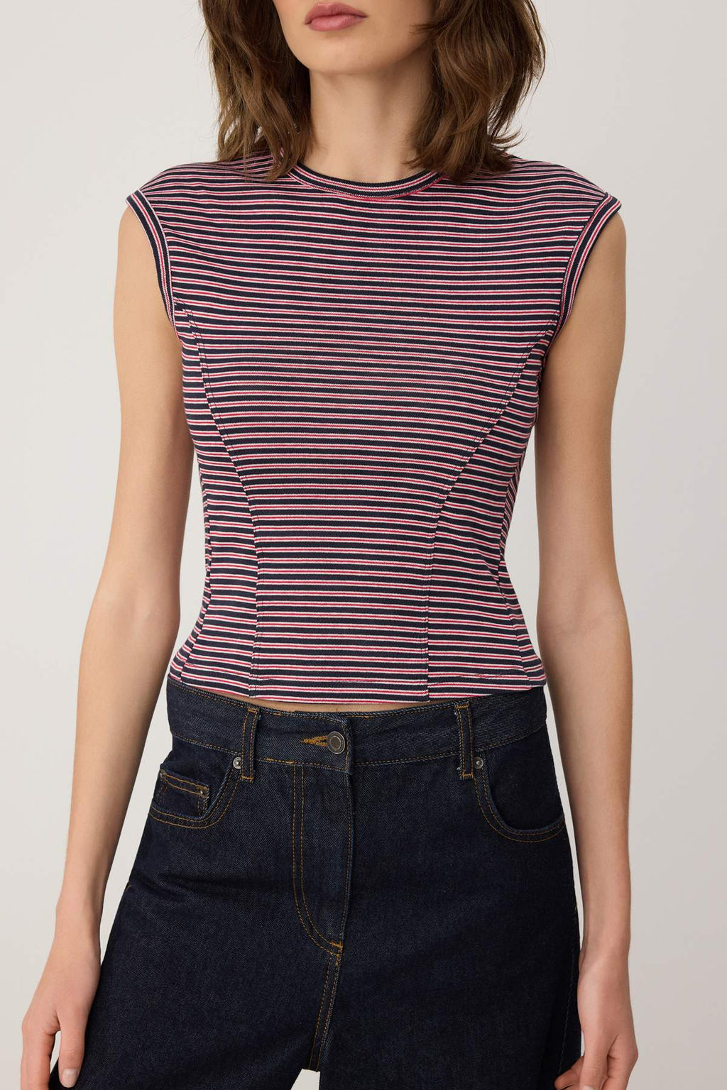 Cok Renkli Fitted/Vucuda Oturan Kolsuz Crop/K?sa Pamuk Ribana Orme Atlet TWOSS26AL00083 - Trendyolmilla фото 3